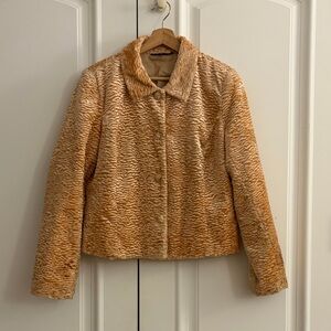 Vintage Peach Cropped Faux Fur Jacket